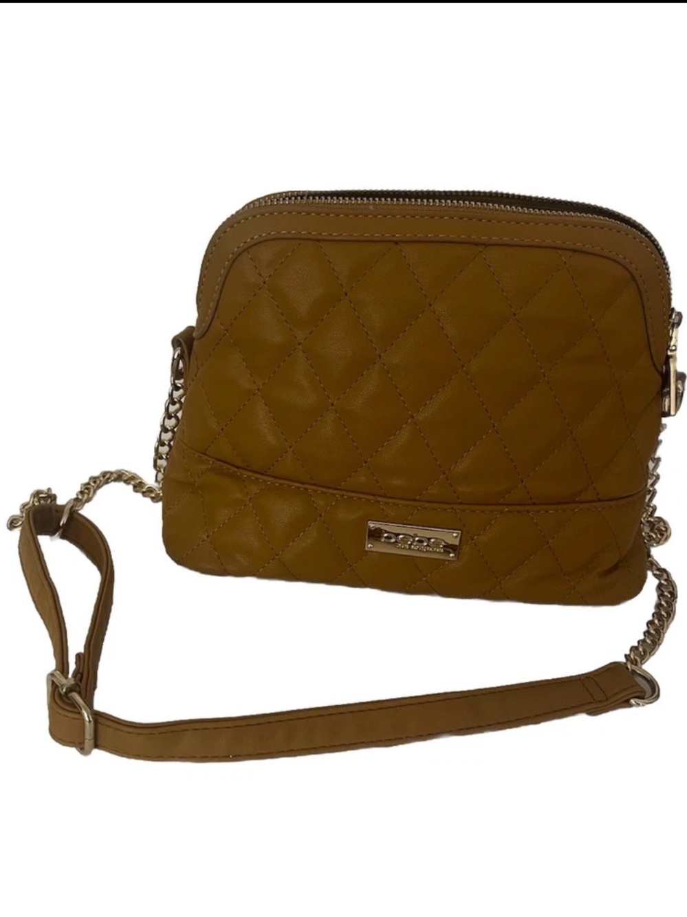 bebe Quilted Crossbody Bag in Tan with Gold Chain